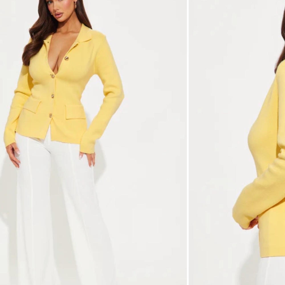 Fashion Nova Pale Yellow Button-Up Knit Cardigan